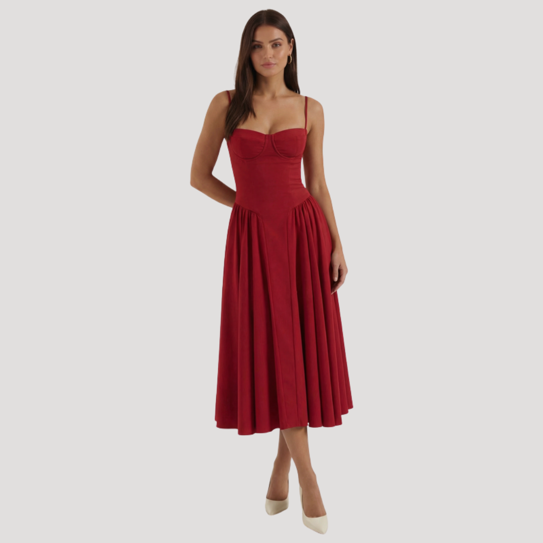 Annelie | Robe Midi Corset Femme avec Décolleté en Cœur