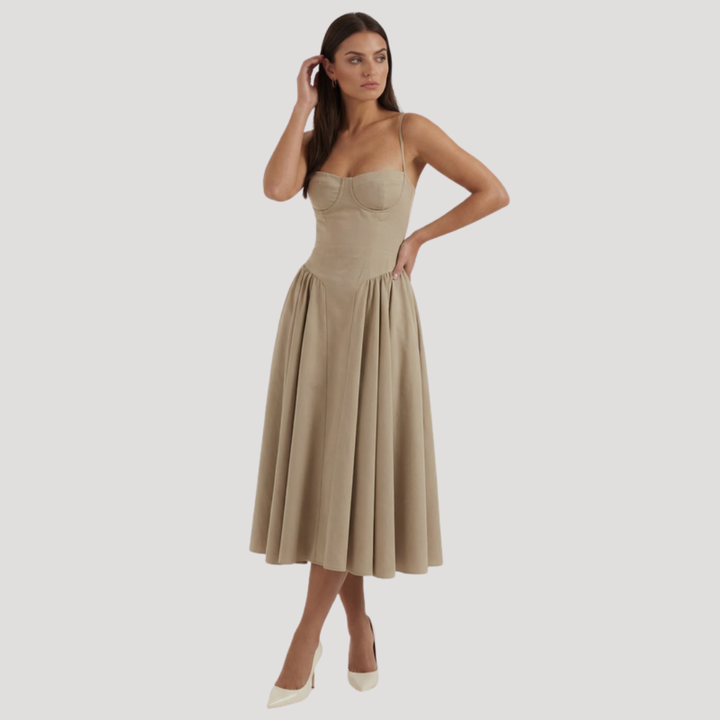 Annelie | Robe Midi Corset Femme avec Décolleté en Cœur