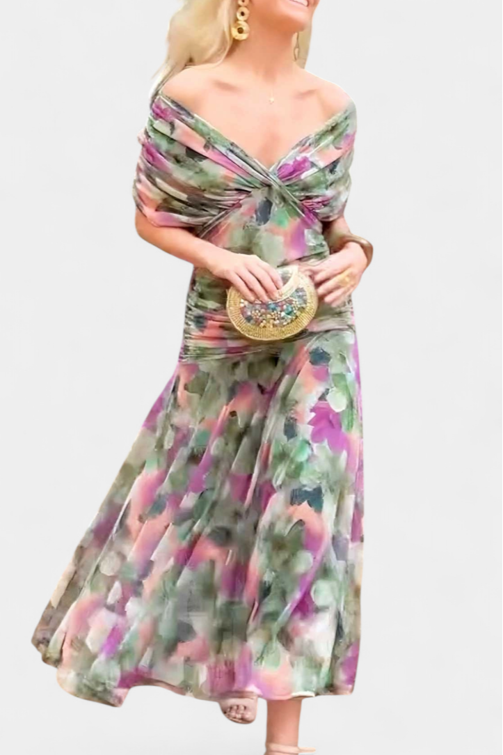 Antonia | Robe de soirée femme dénudée des épaules avec fronces