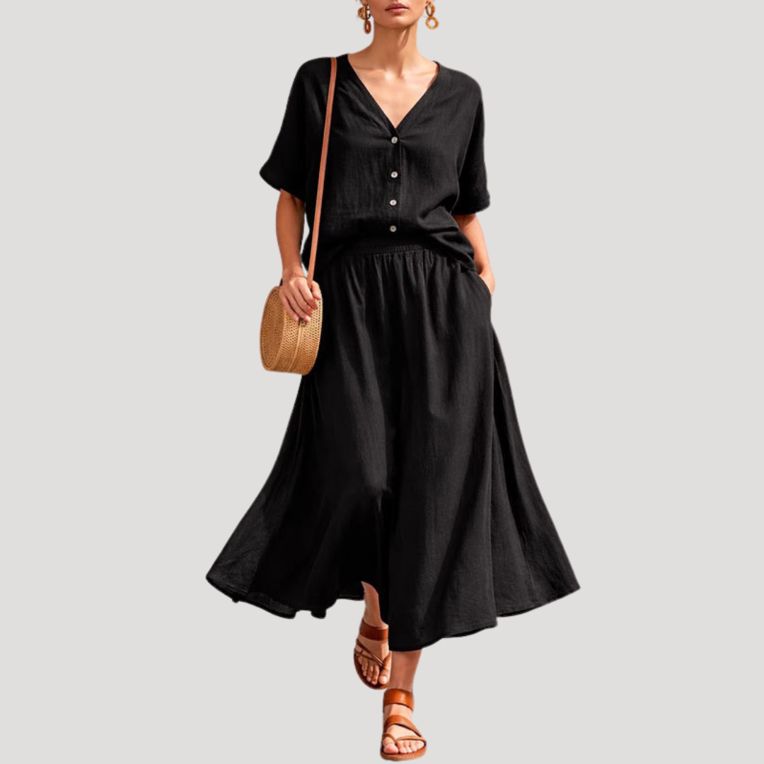 Arlinde | Ensemble Femme Deux Pièces Jupe Midi Décolleté en V