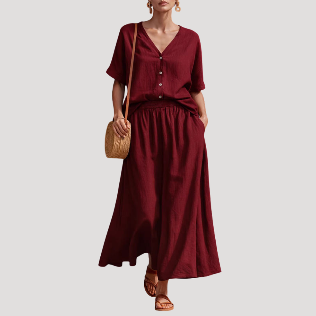 Arlinde | Ensemble Femme Deux Pièces Jupe Midi Décolleté en V