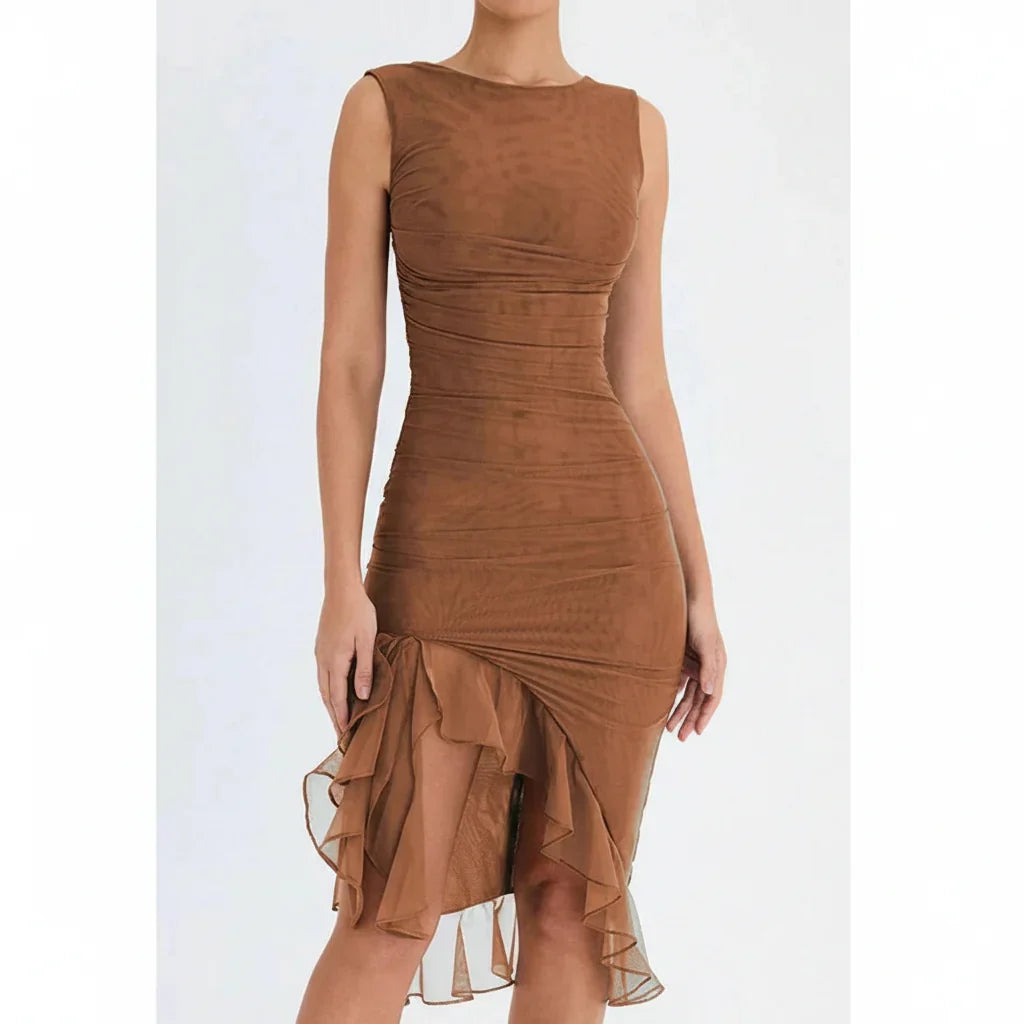Clara | Robe Midi Élégante Femme en Stretch Mesh – Robe Midi en Mesh Élégante 2026