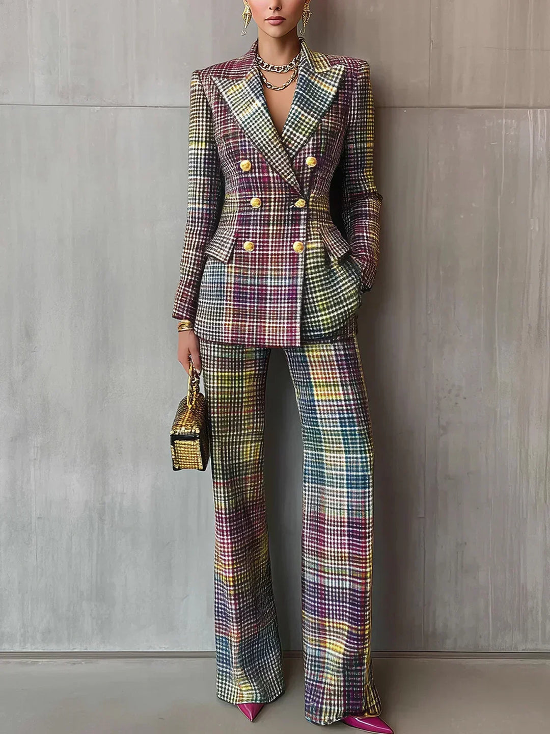 Auriana | Ensemble Blazer à Carreaux pour Femmes