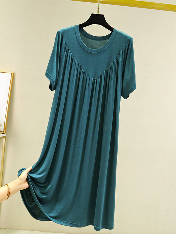 Robe pyjama ample en modal plissée de couleur unie