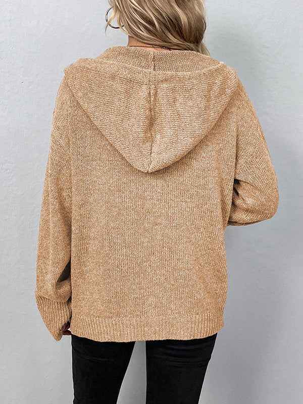 Cardigan cache-cœur à capuche et boutonné de couleur unie