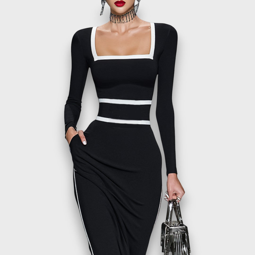Salvinea – Robe maxi ajustée avec décolleté carré
