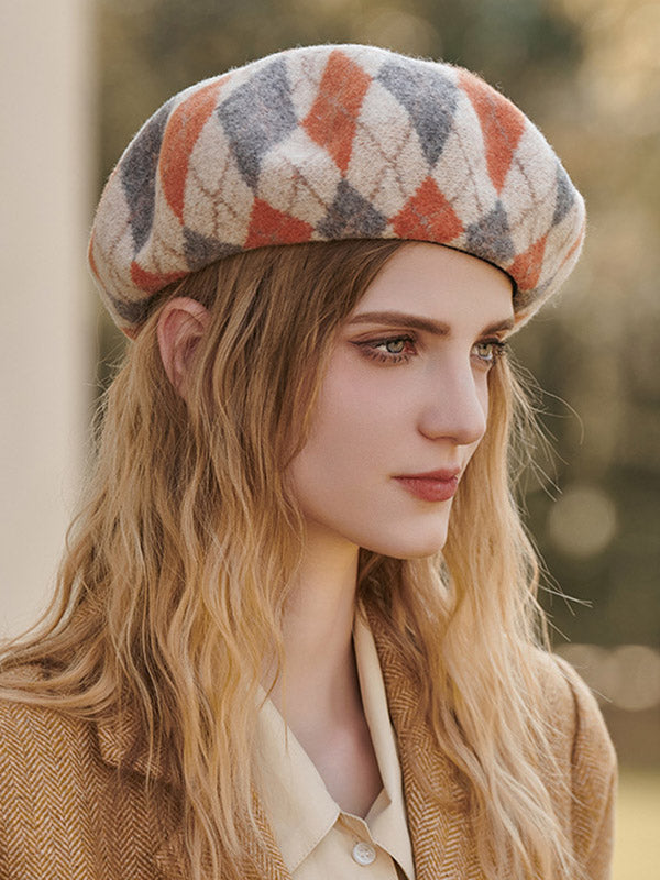 Béret vintage en laine, couleur contrastée