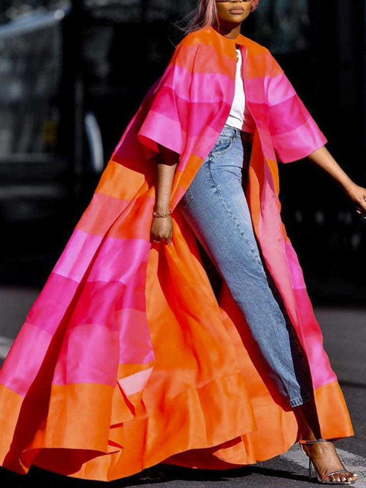 Veste ample rayée à manches courtes, couleur contrastée