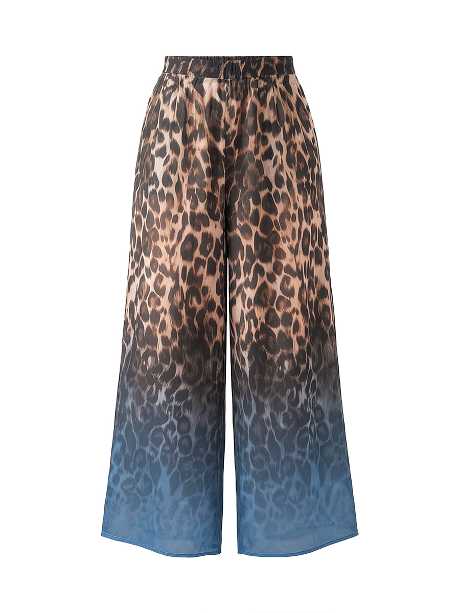 Pantalon taille haute, en dégradé, à imprimé léopard