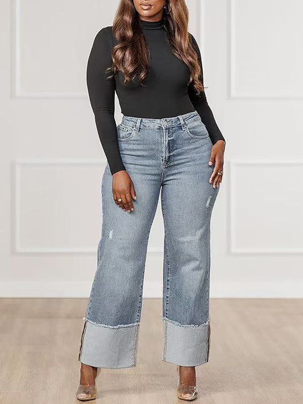 Jean taille haute, à empiècements