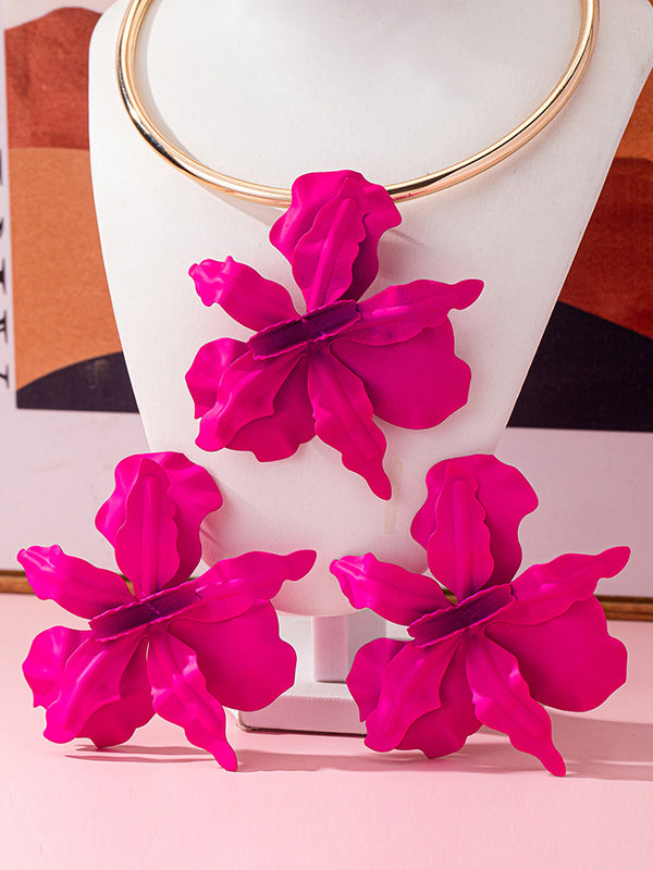 Parure boucles d'oreilles pendantes et collier en forme de fleur