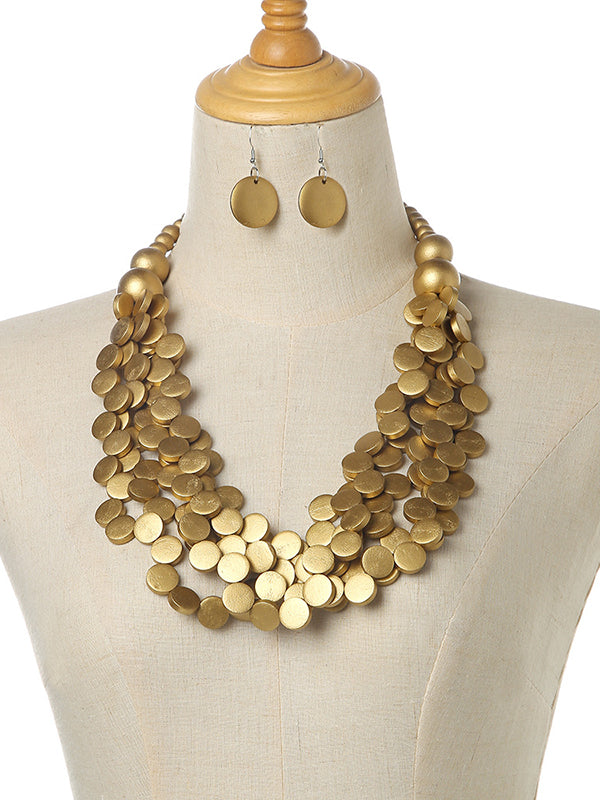 Collier de perles de bois multicouches à charme rustique & Ensemble de boucles d'oreilles