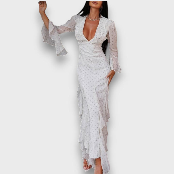 Avenea – Robe maxi élégante avec volants et décolleté en V