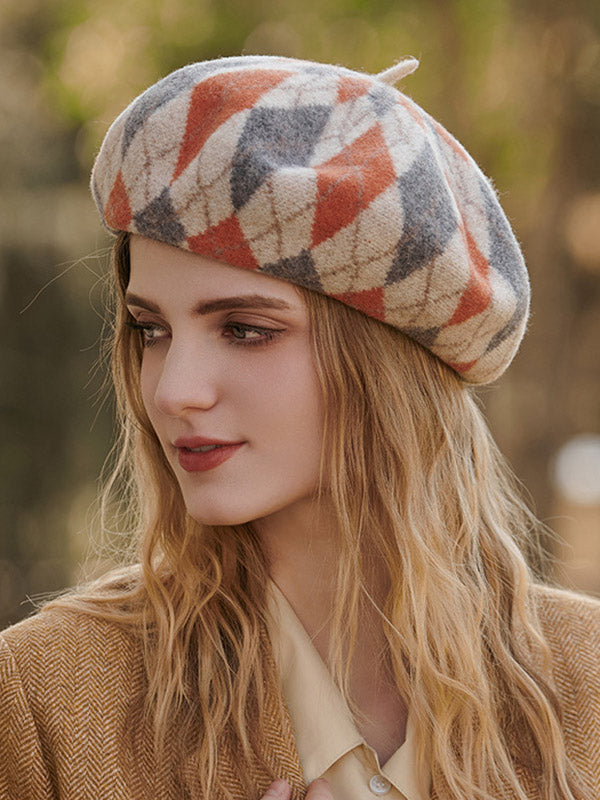 Béret vintage en laine, couleur contrastée