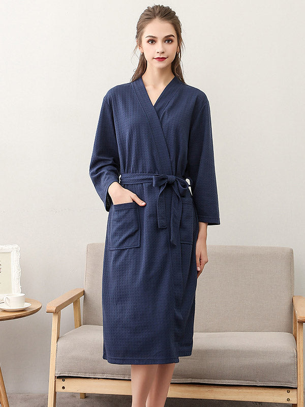 Robe de pyjama fine à bandage solide et confortable