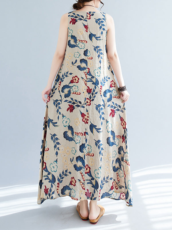Robe longue ample sans manches, à imprimé floral, à col rond