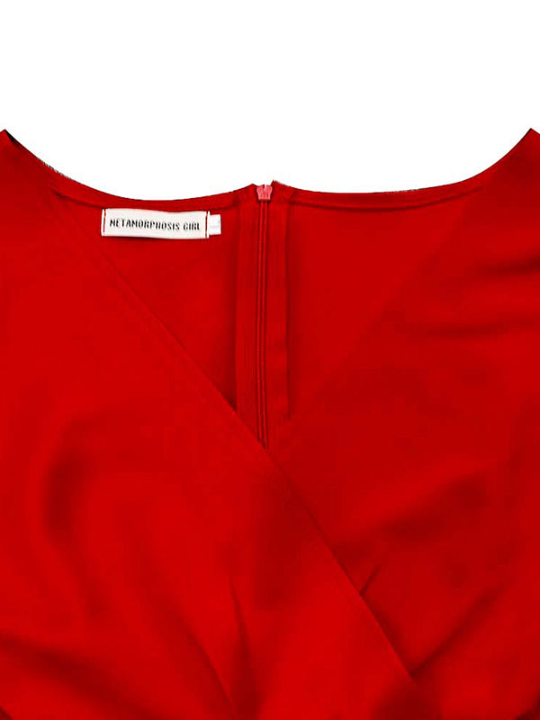 Robe mi-longue à nœud, à lacets, à col en V, couleur unie