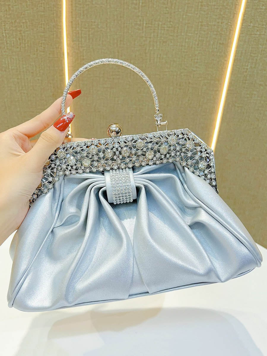 Sac à main plissé à chaîne, à strass, à empiècements