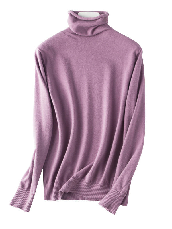 Pull simple ample à manches longues, à col haut, couleur unie