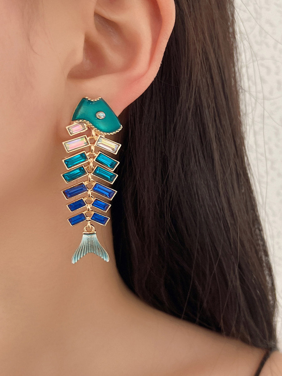 Boucles d'oreilles en os de poisson, strass brillantes, accessoires