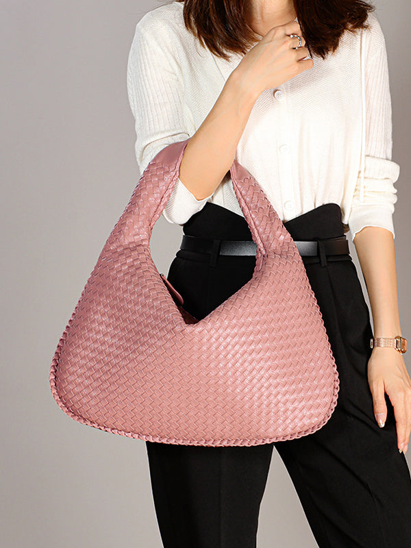 Sac à main géométrique tressé à empiècements, à fermeture éclair, couleur unie