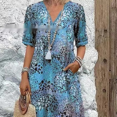 Arlene - Robe midi imprimée avec décolleté en V
