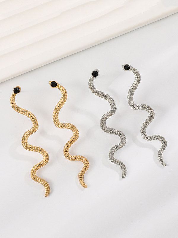 Boucles d'oreilles pendantes géométriques à strass, en forme de serpent, couleur unie