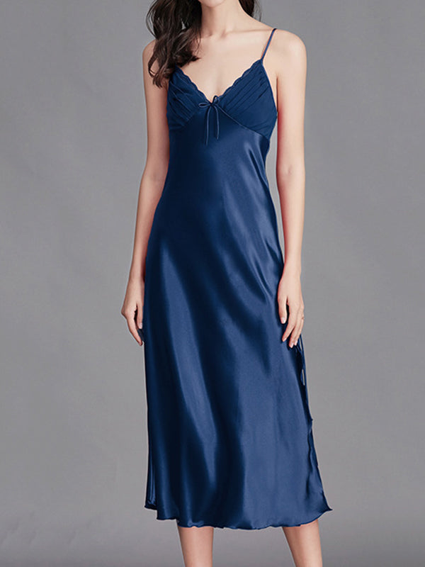 Pyjama ample sans manches, couleur unie, col Spaghetti, nuisette, chemise de nuit