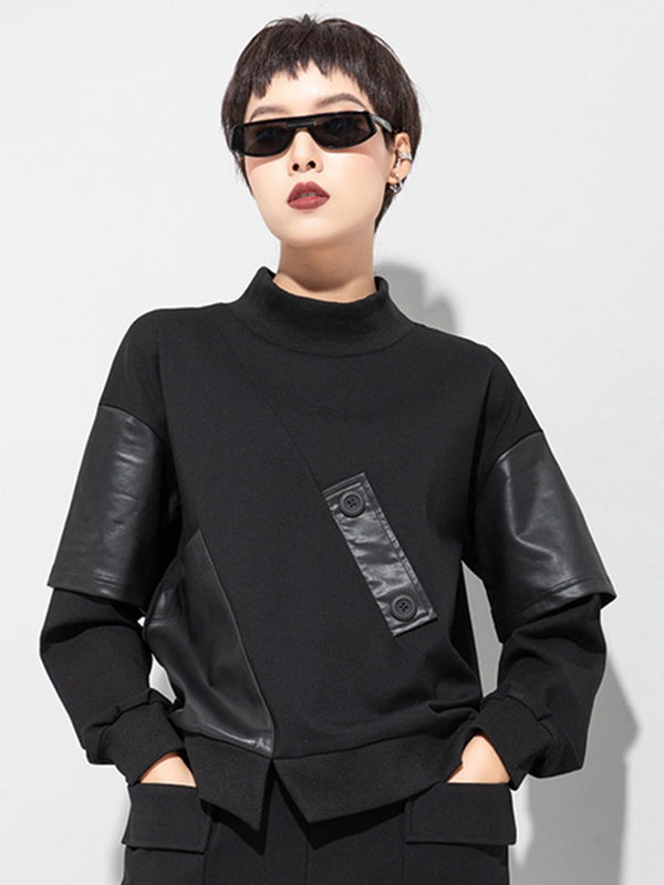 Sweat-shirt asymétrique épais en PU à empiècements faux-deux
