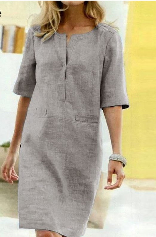 Jolina - Robe mini en lin à manches courtes