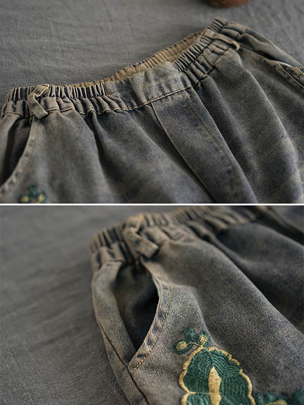 Pantalon en jean colonne à jambe large brodé Original