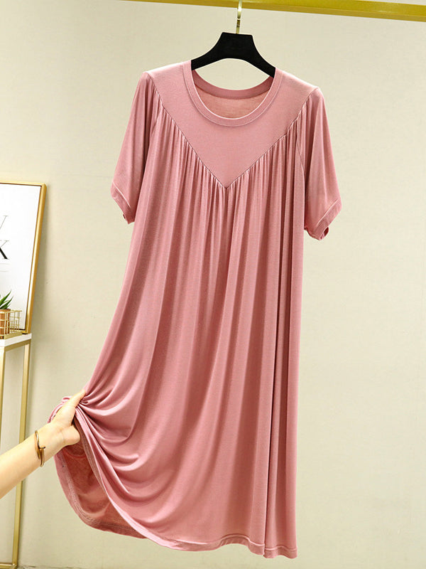 Robe pyjama ample en modal plissée de couleur unie