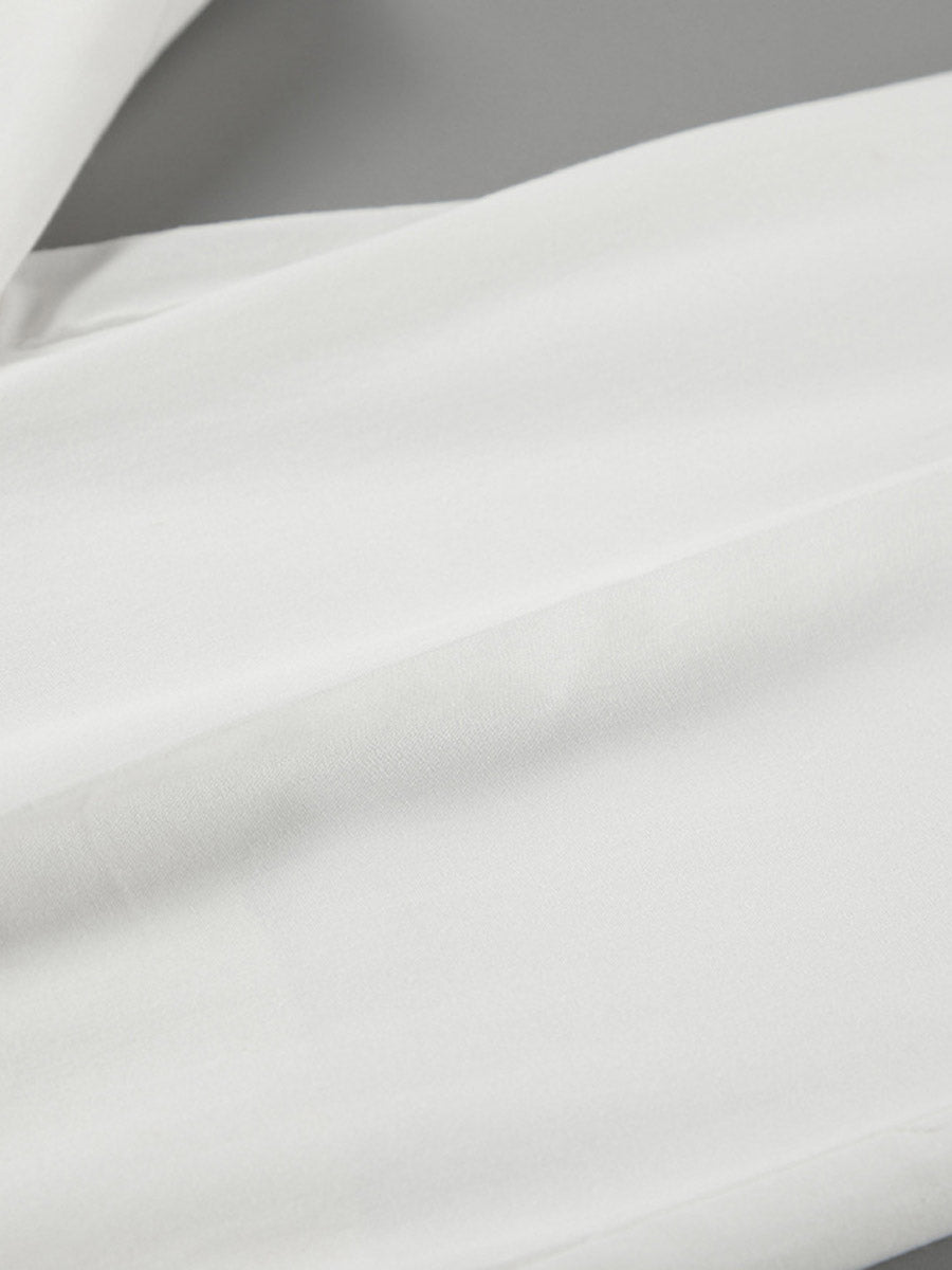 Pantalon plissé à taille élastique, taille haute, à empiècements, couleur unie
