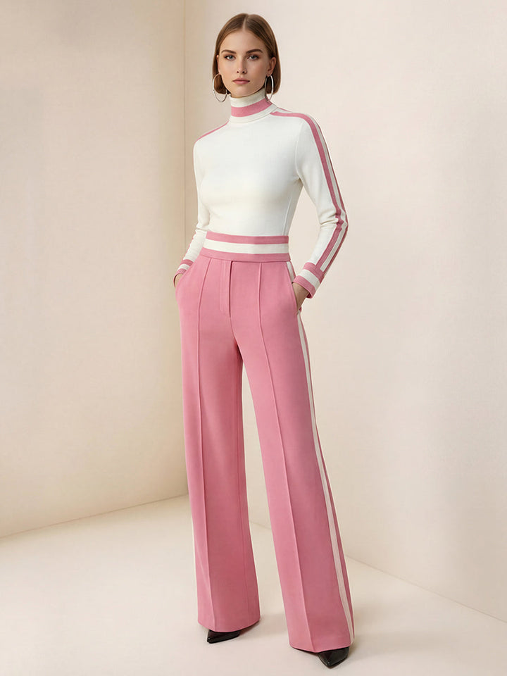 Pantalon ample rayé à jambes larges, à poches, à empiècements, couleur contrastée