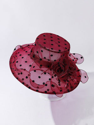 Chapeau de soleil transparent en forme de fleur, en gaze, à pois, à empiècements