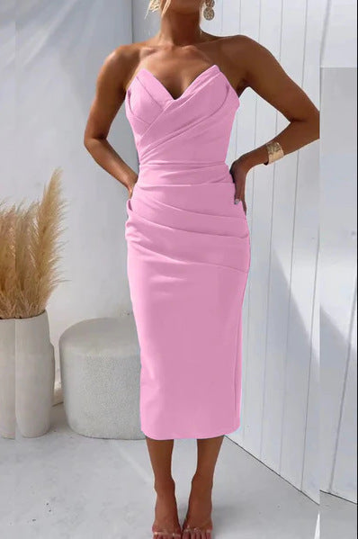 Jayda - Robe midi sans bretelles bleu clair