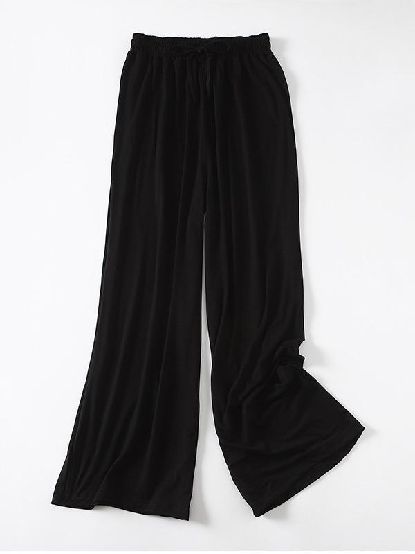 Pantalon confortable ample à cordon de serrage, couleur unie