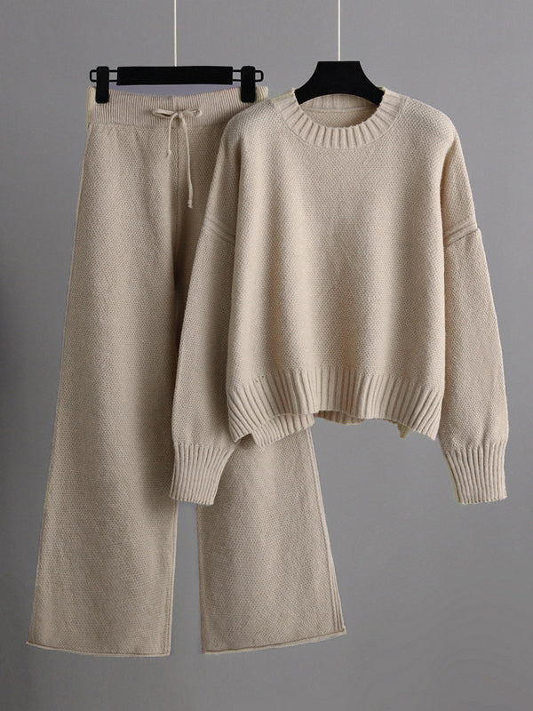 Pantalon urbain ample à manches longues, à col rond, à ourlet plongeant, à jambes larges, couleur unie