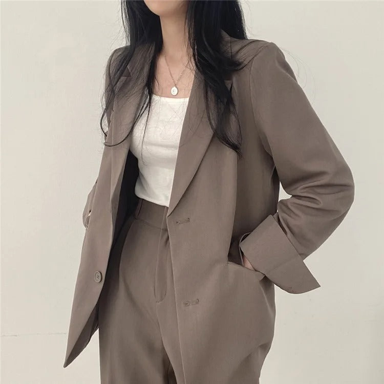 Costume Pantalon Femme Coupe Loose Blazer Baggy
