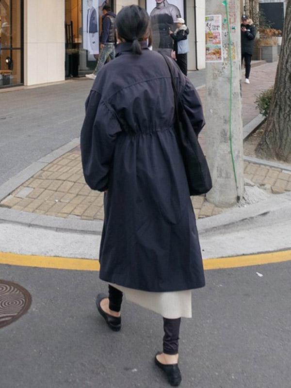 Vêtements d'extérieur longs amples à taille élastique de couleur unie