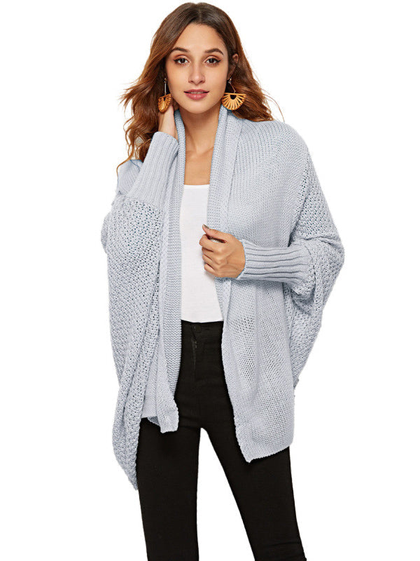 Cardigan décontracté ample à manches chauve-souris, couleur unie