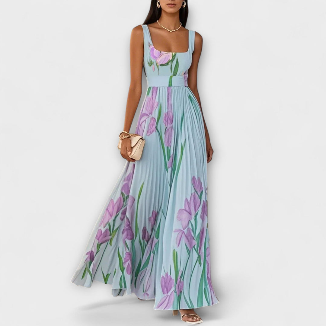 Robe maxi plissée en chiffon avec motif floral