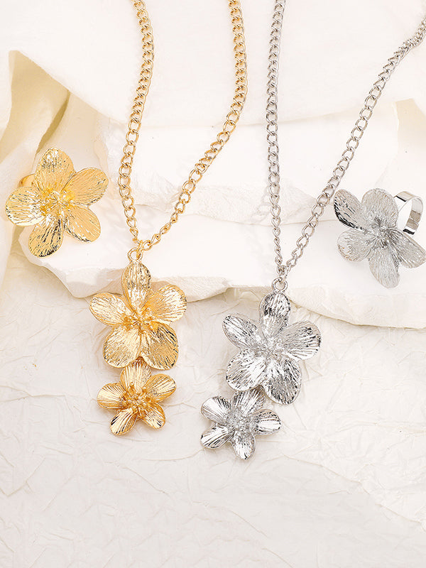 Parure collier et bague en forme de fleur