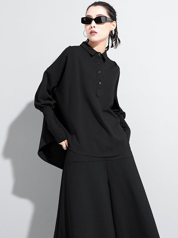 Chemise grise noire à empiècements, col polo