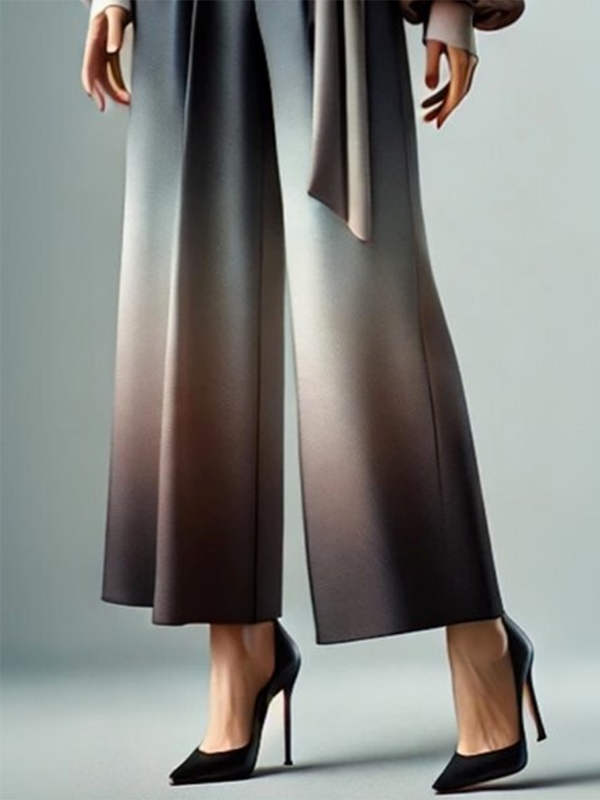 Pantalon ample décontracté à jambes larges, en dégradé, à taille nouée