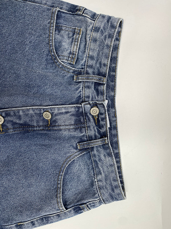 Jean ample boutonné taille haute, à poches