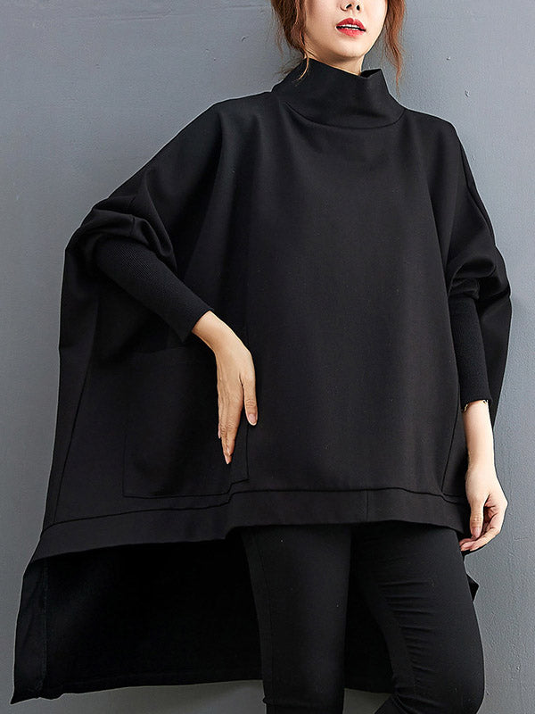Sweat-shirt urbain à col haut, à ourlet plongeant, couleur unie