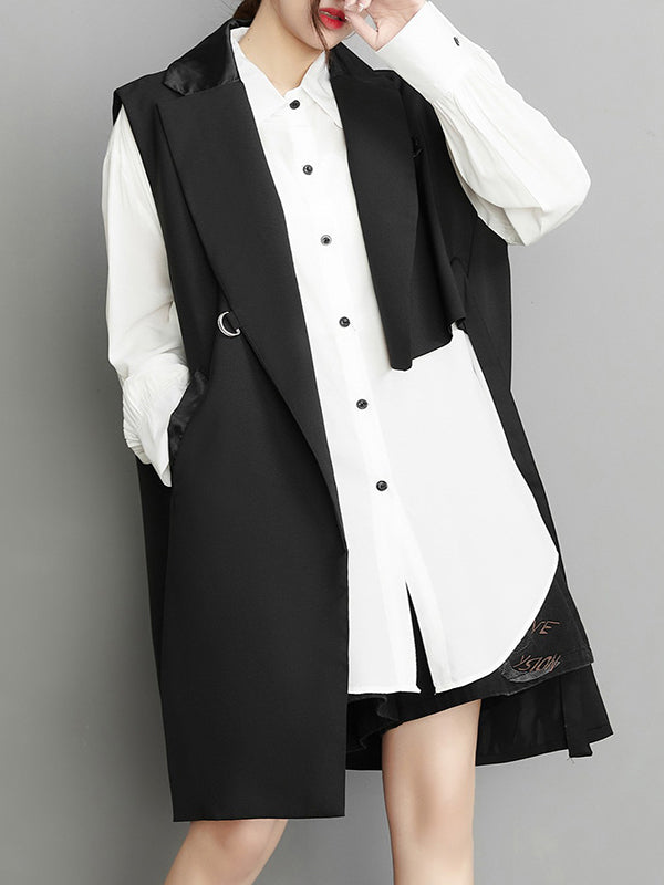 Gilet sans manches asymétrique noué à poches, à col cranté