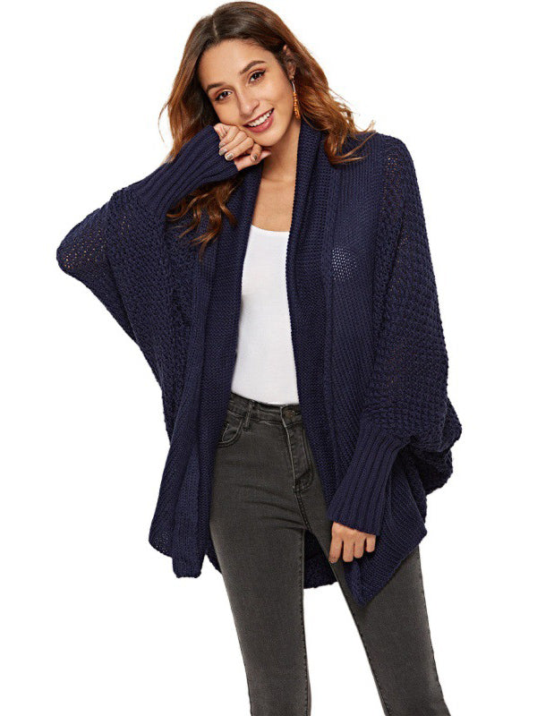 Cardigan décontracté ample à manches chauve-souris, couleur unie