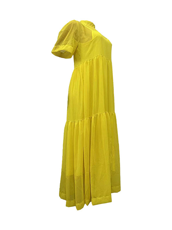 Ensemble deux pièces en maille plissée, ample, grande taille, couleur unie, fente à col montant, robes longues